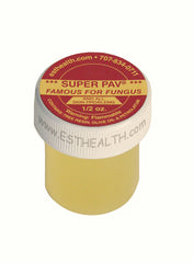 A 1/2oz container of Super PAV salve, labeled as a natural antibiotic, anti-fungal, and anti-bacterial salve for assisting in healing skin problems.