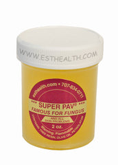 A 2 oz container of Super PAV salve, labeled as a natural antibiotic, anti-fungal, and anti-bacterial salve for assisting in healing skin problems.
