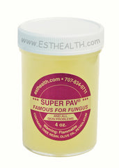 A 4oz container of Super PAV salve, labeled as a natural antibiotic, anti-fungal, and anti-bacterial salve for assisting in healing skin problems.