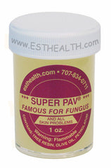 A 1oz container of Super PAV salve, it is a as a natural antibiotic, anti-fungal, and anti-bacterial salve for assisting in healing skin problems.